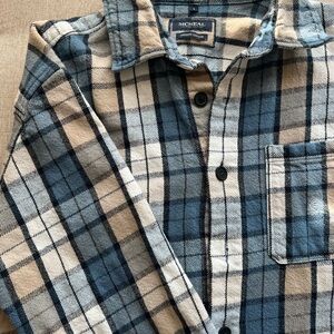 Blue and Cream Plaid Checkered Men's Shirt Organic Cotton